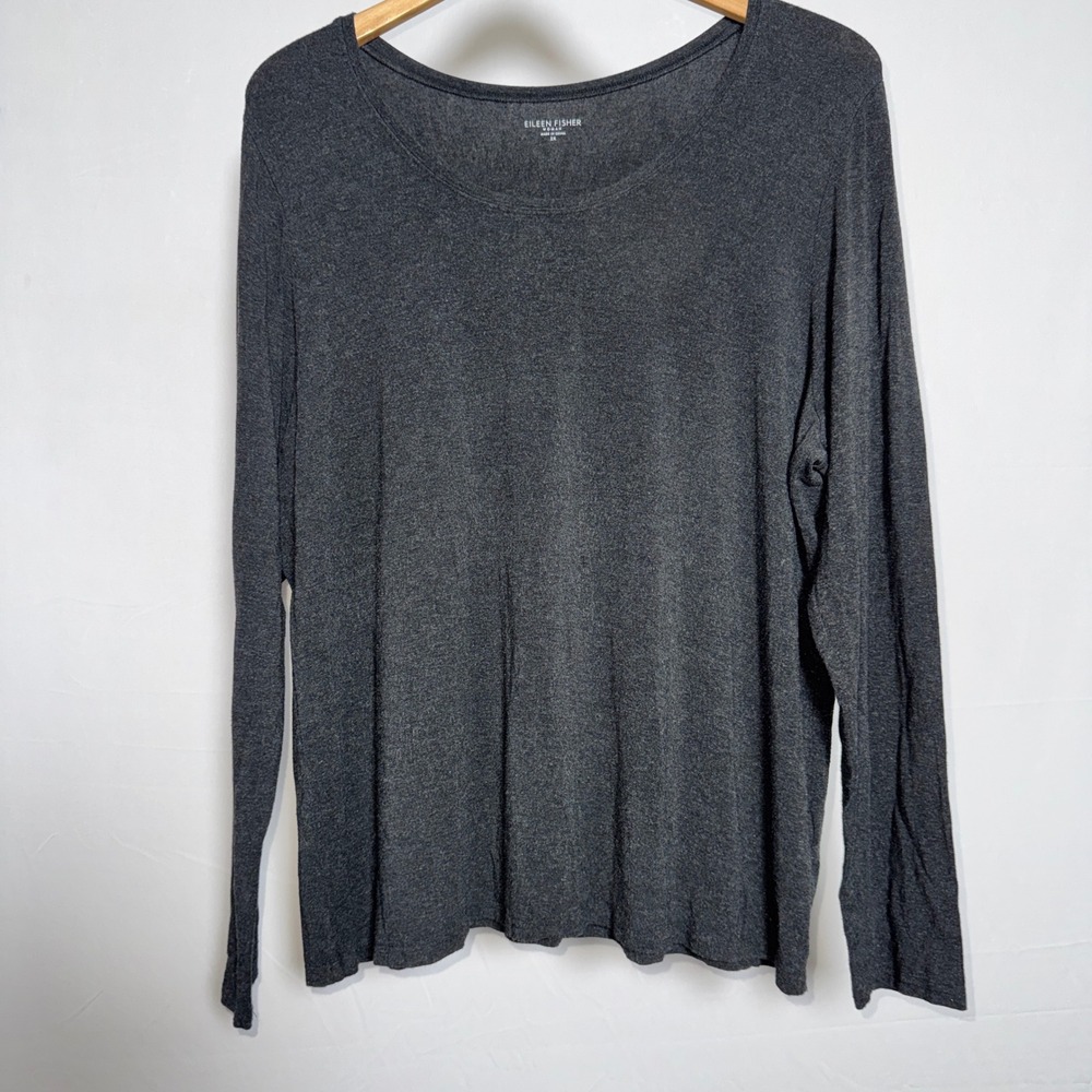 Eileen Fisher Woman Gray Viscose Jersey Long Sleeve Tee Scoop Neck Top 2X Plus